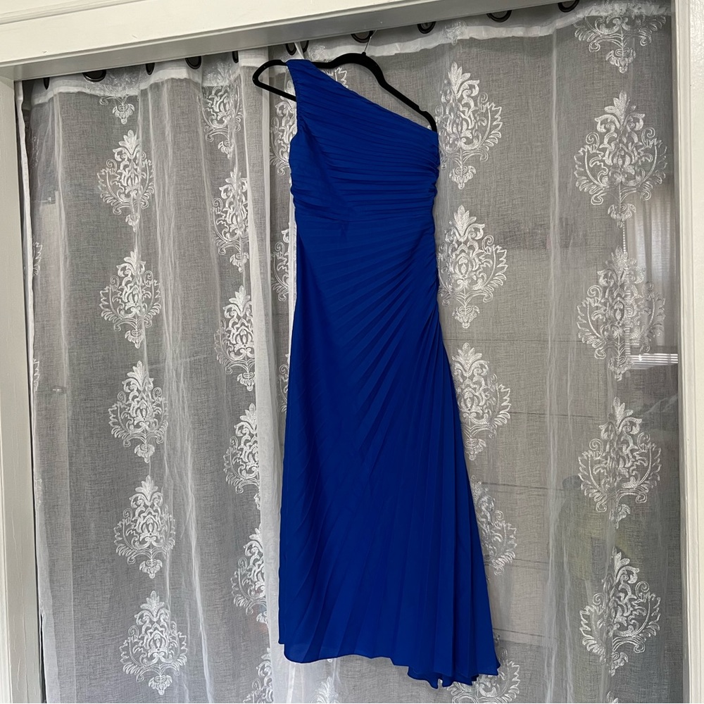 Pleated Asymmetrical Hem Dress